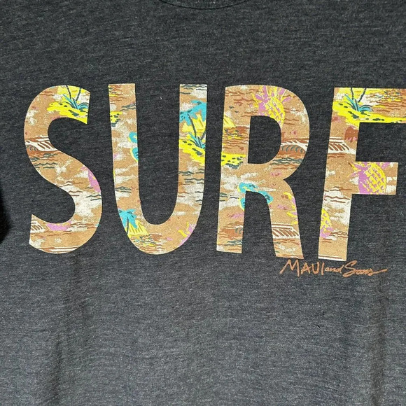 Maui Surf Shirt Size Small Blue Graphic Print Short Sleeve Crew Neck Top - Picture 3 of 6